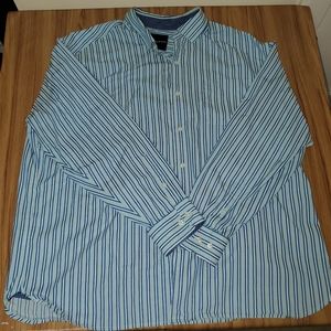 Tommy Bahama  Dress Shirt Long Sleeve 2XB White Blue Striped Big & Tall Cuffs